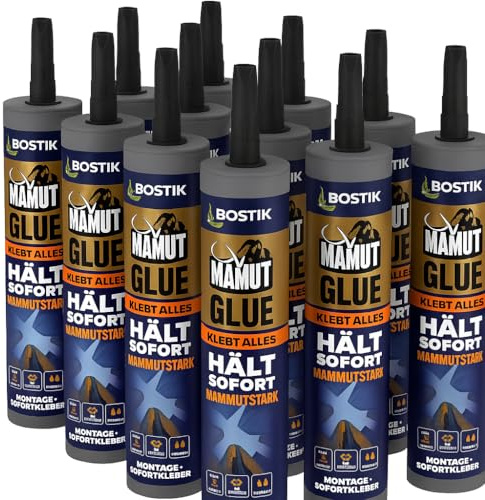 Bostik 12x MAMUT Glue Montagekleber, SMP Hybrid Technology, hält sofort, extrem belastbar, wasserfest, innen & außen, hohe Endfestigkeit, elastisch, für alle Materialien, Made in Germany