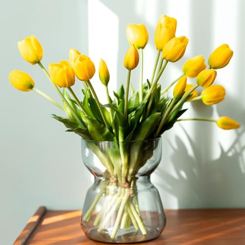 Avoeco 20 Pz Tulipani Artificiali Fiori Tocco Reale Lattice – Bouquet di Tulipani Finti per Decorazione Casa, Centrotavola Matrimonio, Composizioni Floreali Primaverili, Fiori Finti per Decorazione