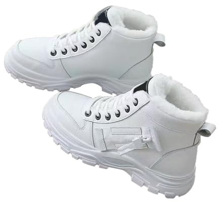 Stivali da donna, casual, traspiranti, piatti, invernali, caldi, imbottiti, per il tempo libero, pantofole da donna, bianco, 39 EU