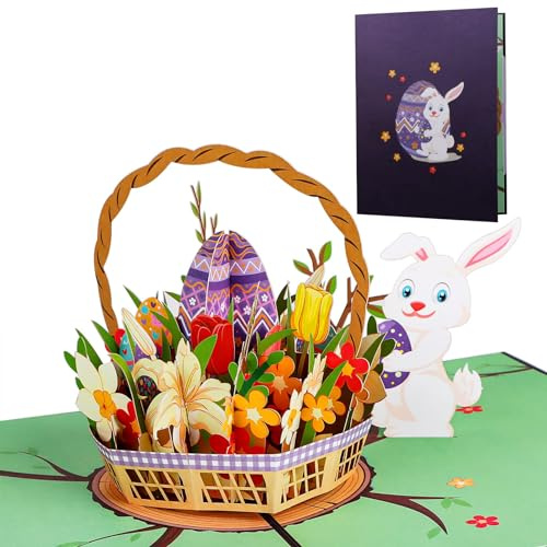 Lysjoy Biglietti Auguri Pasqua, Biglietto Pasquale 3D, Carte di Pasqua 3D Pop Up con Uova di Pasquali, Fiori, Coniglietti, Biglietto di Pasquas con Busta, Regali per Genitori, Partner e Amici (B)