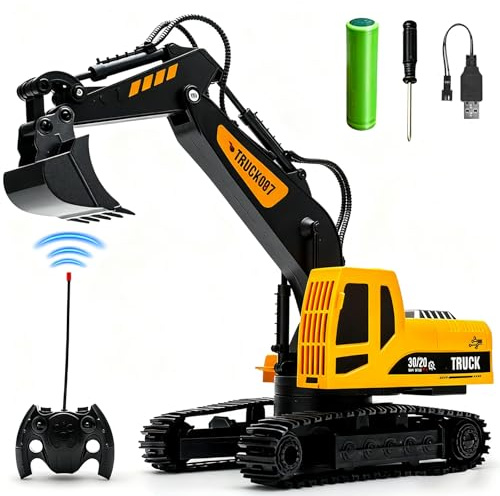 Tccydm 2,4 GHz Excavadora Teledirigido,1:24 Excavadora Juguete Teledirigido,Excavadora Control Remoto,Grua Teledirigi-da,Gruas de Juguete,con Luces y Música,Juguet Construcción Regalo Cumpleaños (C)