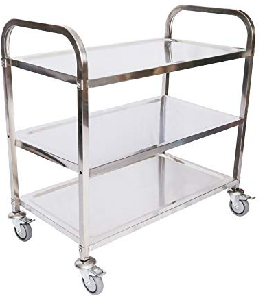 Wiltec Edelstahl Servierwagen 3 Etagen bis 150kg Küchenwagen Rollwagen Leichtlaufräder mit Bremsen