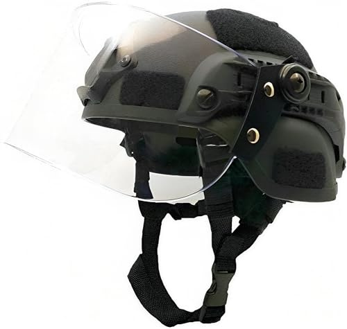 LEJUNJIE Tactical MICH 2000 Fast Helmet with Clear Riot Visor Face Shield Sliding Goggles for Airsoft Paintball CS War Games Outdoor Sports