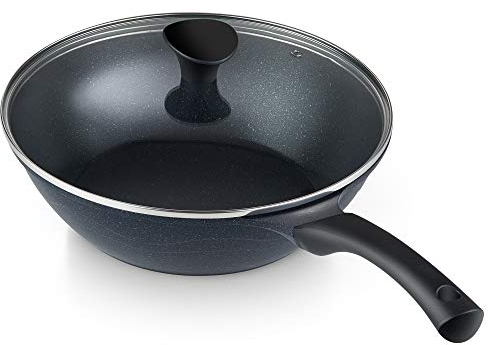 Cook N Home Bratpfanne mit flachem Boden, Antihaft-Marmor-Beschichtung, 28 cm mit Deckel