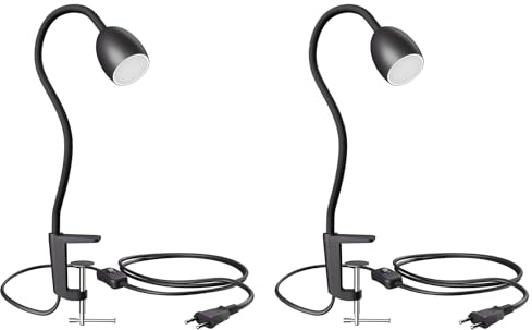 ledscom.de 2 Stück GU10 Klemmleuchte KLUK mit Schwanenhals, schwarz inkl. GU10, 3-Stufen-dimmbar, weiß, W