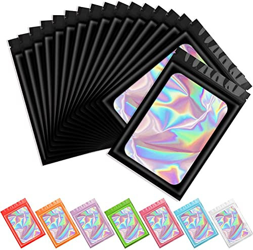 Artcut 100 PCS Smell Proof Mylar Bags Holographic Bags, Resealable Bag Sample Bag(Black, 4 * 6inch)