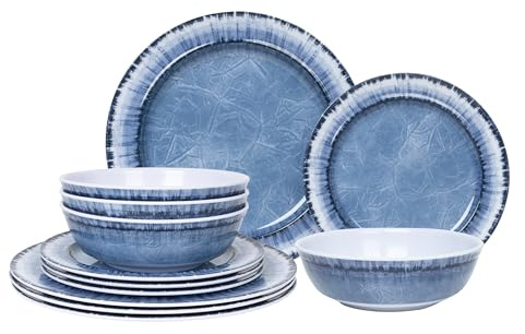 AELS Set di stoviglie in melamina, 12 pezzi, per interni ed esterni, lavabili in lavastoviglie, leggeri e infrangibili, blu navy