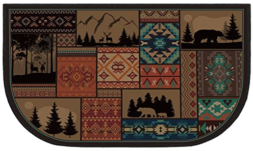 Demissle Fireplace Hearth Rug, Classic, 27 x 48 Inch | Half Round Fire Resistant Rugs, Southwestern Cabin Style, Heat Resistant Mat for Wood Stove Floor, Easy to Clean