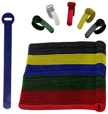 Armiz 120x Bunt wiederverwendbare kabelbinder klettband, Verstellbare kabelklettbänder, stark Haken und Schleife klettbänder mit schnalle für TV-Kabel, PC-Kabel und Schreibtischorganisation