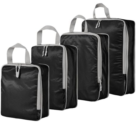 4-teiliges Kompressions-Packwürfel-Set für Koffer, Erweiterbare Reisegepäck-Aufbewahrungstaschen, Reisezubehör-Organizer (Schwarz)