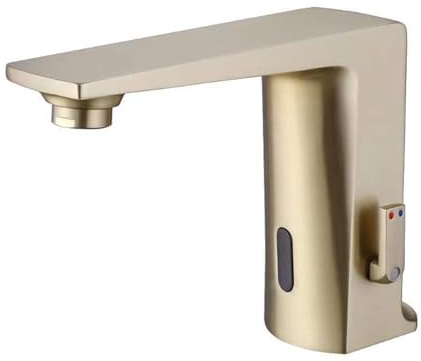 XJTNLB Wasserhahn mit Sensor Warm Kalt Infrarot Sensor Wasserhahn mit Einstellbarem Temperaturbegrenzer Waschbecken Armaturen Einhebelmischer,Gebürstetes Gold