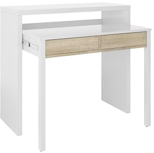 habeig Regal-Schreibtisch Schreibtisch + Kommode in einem, ausziehbar, 99x88x36/66cm, ausziehbar (Weiß/Braun) F4582
