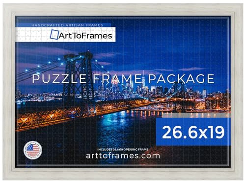 ArtToFrames 26.6x19 INCH/68x48 CM White Frame for 1000 Piece Puzzles.This 1.50 Inch Custom Wood Puzzle Frame is White - Comes with Economy Acrylic (Puzzle0066-78238-YWHT-26.6x19)