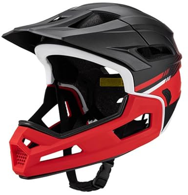 JISADER Casco da Bici Integrale con Fodera Staccabile Casco da Mountain Bike da Strada Resistente agli Urti Accessori da Ciclismo per Guida per Adulti, Rosso Nero