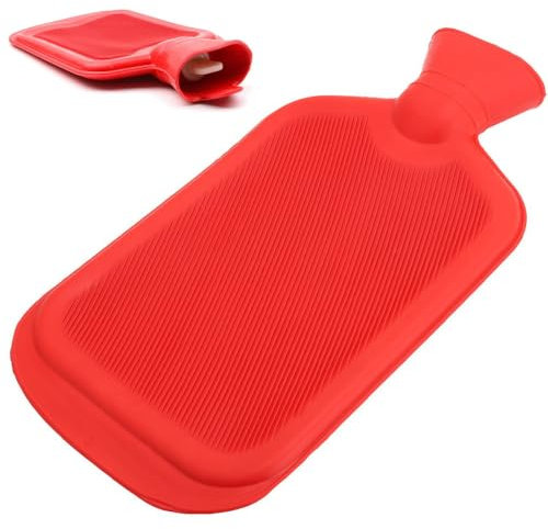 Wärmflasche ohne Bezug 2L großer Öffnung Sichere und Haltbare Naturkautschuk Bettflasche für Kinder und Erwachsene - Rot