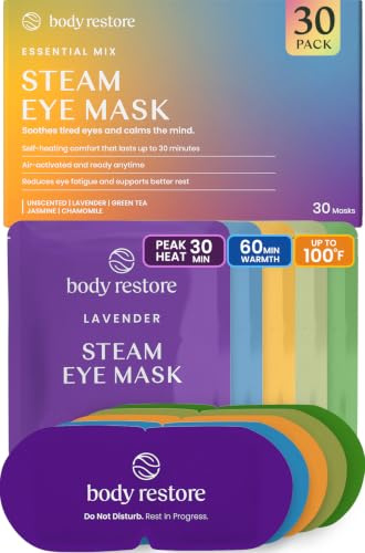 Body Restore Heated Eye Mask for Dry Eyes 30 Pack – Mothers Day Gifts for Mom, Birthday Gifts for Women and Men, Self Heating Warm Compress, Relaxation – Variety