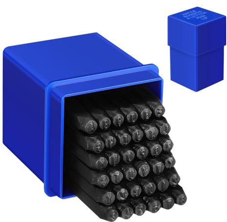 VILLCASE 36-Teiliges Metallstempelset Zahlen- Und Buchstabenstanzset Aus Wärmebehandeltem Stahl Mit Blauer Box 3 Mm (1/8 Zoll) Stempelset Für Kunst Und Handwerk
