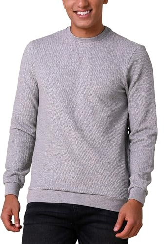 Enorsia Herrtröja med ribbad rund hals med mjuk bomullsblandningstyg avslappnad passform pullover – hakhals med sicksack-söm – vardaglig jumper, Grå, M