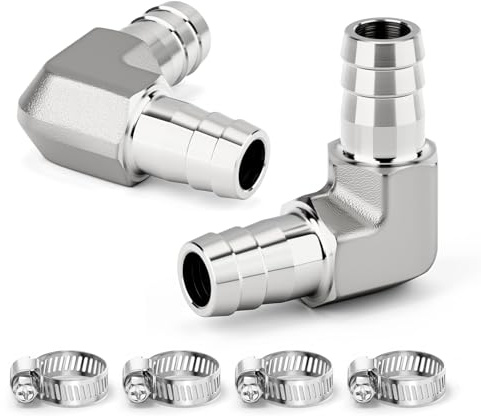 ERGAOBOY 2 piezas de racores acodados de 90 grados para mangueraacero inoxidable 304conector en forma de L de 12 mm para combustible/aire/líquido/gas con abrazadera para manguera