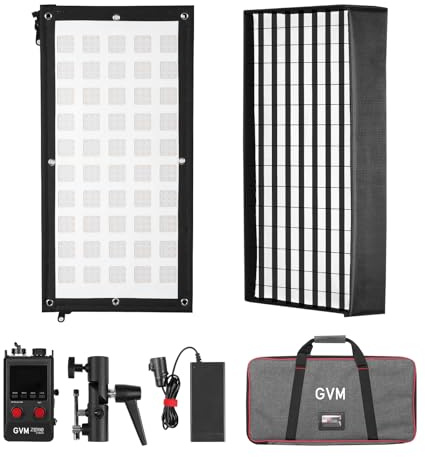 GVM ZipTile Z150B Lampe vidéo LED Flexible Bicolore 2700 K ~ 6800 K, 15500 lux/m 150 W, 12 Effets d'éclairage avec boîte à lumière Grille nid d'abeille, Prise en Charge par Application de contrôle