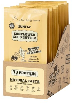 SUNFLY Natural Sunflower Seed Butter – 12 Sachets (12 x 32g) |No Added Sugar, Nut-Free, Vegan, High-Protein | Allergen-Free, No Palm Oil | Tahini Alternative, On-the-Go Spread