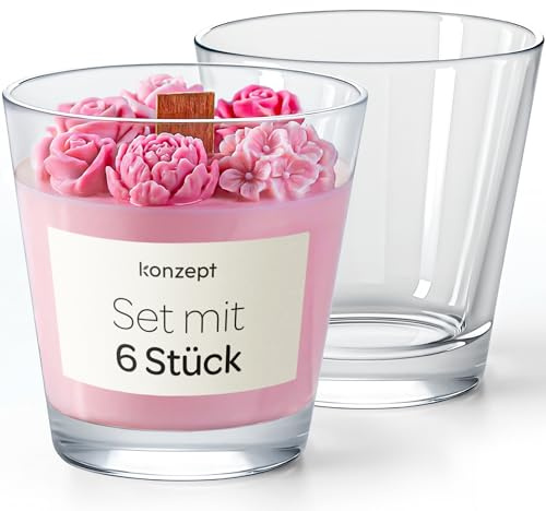 KONZEPT Juego de 6 tarros pequeños para velas, 180 ml, 8 x 7 cm, ideal para velas de té, decoración y bricolaje