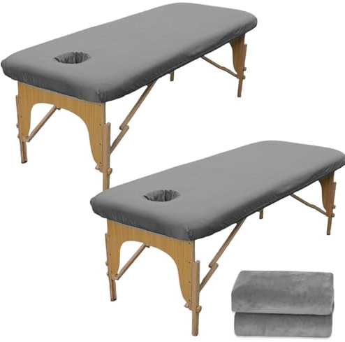 2 stycken överdrag för massagesäng: 80 x 190 cm dra-på-överdrag för massagesäng oljeresistent, tvättbart skönhetspåslakan med hål, elastiskt massagebord överdrag för sminkbord, spa, terapibänkar (grå)