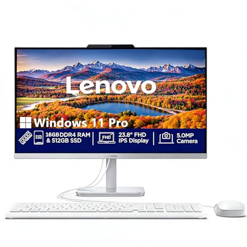 Lenovo A100 24 IPS FHD All in One Desktop Computer | Intel Core i3-N305 CPU (8 Cores) | 16GB RAM, 512GB PCIe SSD | WiFi 6, Bluetooth 5.2, HDMI | Windows 11 | Cloud Grey | UHD Graphics
