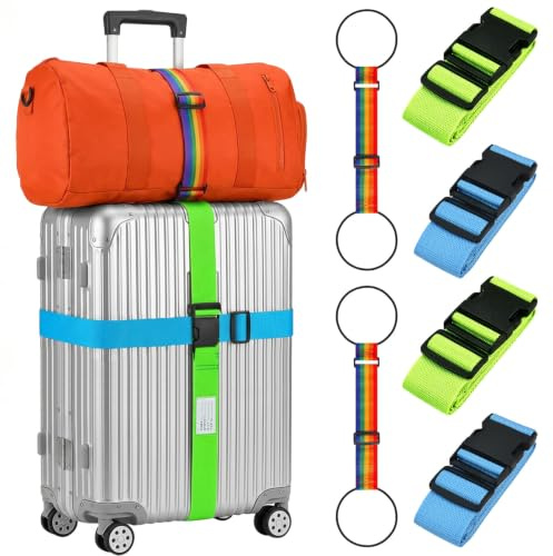 6 Pcs Luggage Straps for Suitcases - Personalised Luggage Straps Adjustable Straps & Elastic Bungee Straps, Luggage Connector Straps for Suitcase Identifier, Suitable for School Year, Moving, Travel