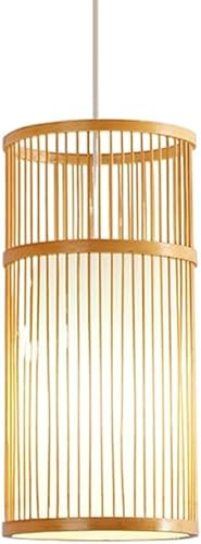 LYMSXAZOU Lampada a Sospensione a Gabbia, Paralume in Legno, Stile Cinese, Vimini Intrecciato a Mano, lampadari Cavi, Cesto Rustico in Rattan, lampade da soffitto in Pergamena