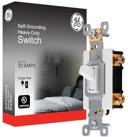 GE Heavy-Duty, Single Pole, in-Wall, Light, Fan, One Switch Circuits, Self-grounding Clip, Easy to Install, 20A/120V AC, UL Listed, White, 42160