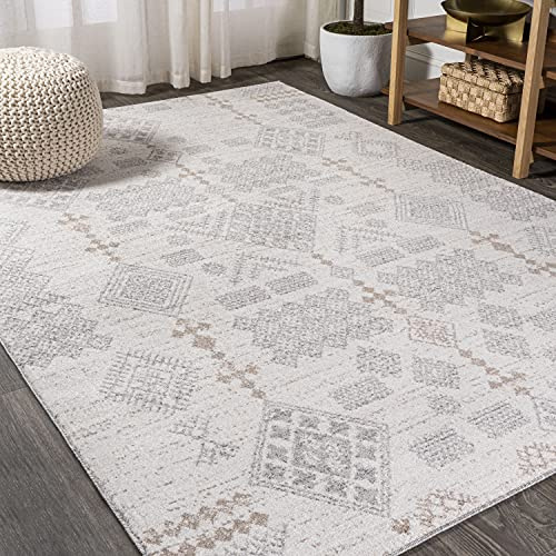 JONATHAN Y MOH302A-8 Bhalil Berber Geometrischer Teppich Bohemian Lässig, Leicht zu reinigen, Schlafzimmer, Küche, Wohnzimmer, Nicht fusselnd, 240 cm x 300 cm, Beige, Grau