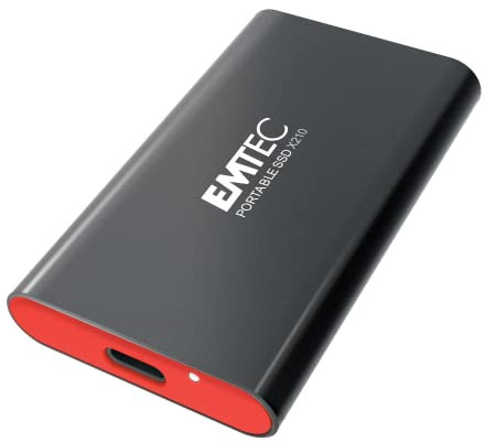 EMTEC X210 Elite - Disco Duro SSD Externo (256 GB, Interfaz USB-C 3.2 Gen2, Compatible con USB 3.2 Gen1 y 2.0, tecnología 3D NAND Flash, Cable USB-C 3.2 Gen2 a USB-A,