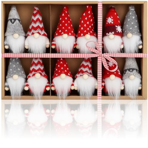 COM-FOUR® 12 Colgantes de Papá Noel para el árbol de Navidad, encantadores Colgantes de Figuras de árboles de Navidad como Adornos para árboles o Etiquetas de Regalo