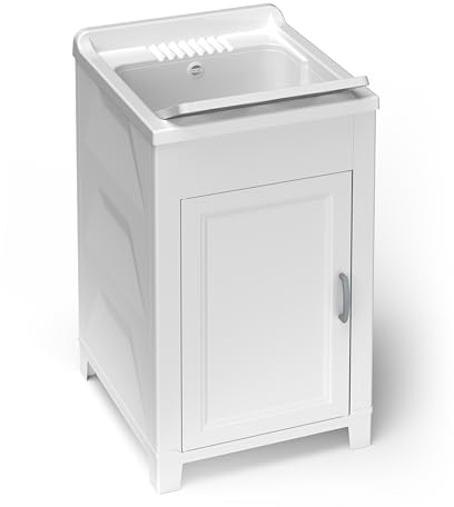 Adventa: Mobile lavatoio in resina di PP, Facile da montare, Vasca Resistente agli acidi di uso comune, Lavanderia, Garage, Esterno, 45L x 50P x 85H cm, Bianco
