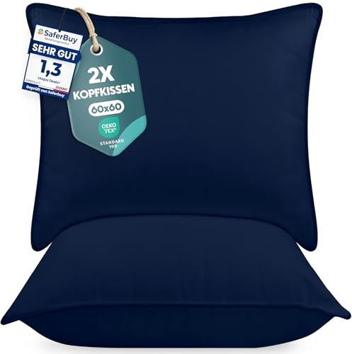 Utopia Bedding Kuddar 60x60, 2 pack, sovkuddar i mikrofiber | Sovkuddar och prydnadskuddar, soffkuddar, mikrofiberöverdrag, dubbelsydda sömmar, Marinblått