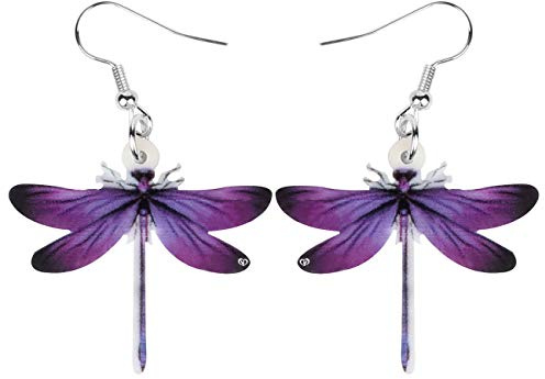 BAMAY Boucles d'oreilles Libellule en Acrylique Insectes Pendants Bijoux d'été Libellule Cadeaux pour Femmes Filles Charms (Violette)