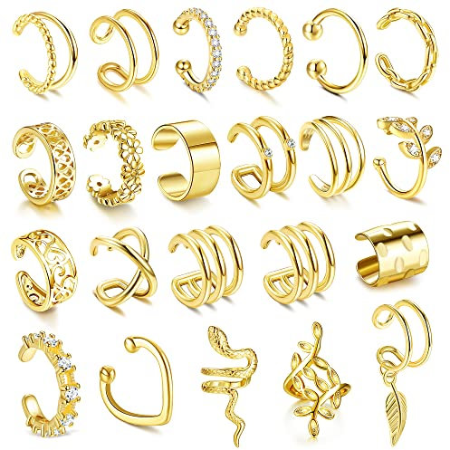 JeweBella 22Pcs Ear Cuff Set Damen Einstellbar Ohrclips Damen Ohne Ohrlöcher Knorpel Ohrmanschette Ohne Ohrloch Fake Piercing Ohrringe Earcuffs Set Ohrschmuck Ohrklemme Gold/Silber/Roségold/Schwarz