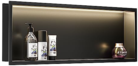 Bernkot Led Shower Niche 36 X 12 Matte Black 304 Stainless Steel with Lighting IP66 Waterproof Recessed Bathroom Wall Niches Shelf No Tile Need Shower Niche for Bathroom