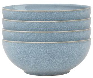 Denby - Elements Blue Coupe Cereal Bowls Set of 4 - Dishwasher Microwave Safe Crockery 820ml 17cm - Blue Ceramic Stoneware Tableware - Chip & Crack Resistant Soup Bowls