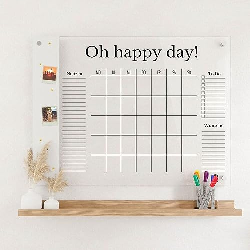 Wunsch Kalender - personalisierter Wandkalender - Monatsplaner mit Magnetboard - wiederverwendbarer Kalender aus Acrylglas - Familienplaner abwischbar - Hingucker für jeden Raum