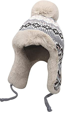 Chapka en Fausse Fourrure Chapeau de Trappeur Tricoté Femme Chapeau de Trappeur en Fausse Fourrure Bonnet Hiver en Fausse Fourrure avec Oreillette Chapeaux Chaud en Hiver Adulte