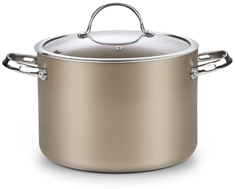 Cooks Standard Hard Anodized Ceramic Nonstick 8-Quart Stock Pot with Glass Lid, Classic Induction Large Cooking Gumbo Pot, Ollas de Cocina, Bronze