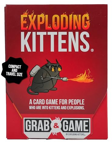 Exploding Kittens - Grab & Game - 2-4 Players - Ages 7+ - 10 Minutes to Play - Travel Sized High Stakes Card Game - Party Game, Family Game Night, Kid and Adult Card Game, Red