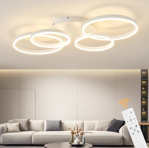 Tetipa LED Deckenleuchte Dimmbar 40-60W, 100CM Deckenlampe LED Wohnzimmerlampe mit Fernbedienung APP Farbwechsel, Moderne lampe Dimming Deckenbeleuchtung Schlafzimmerlampe (Weiß)
