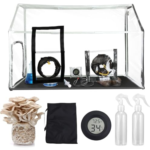 Mushroom Growing Still Air Box, Portable Monotub Kit for Fruiting Bodies, 90 x 60 x 60cm Grow Bags with Sprayer & Thermometer - Breeding Station Planting Kit
