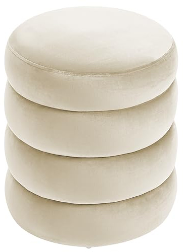 IlGruppone Pouf Poggiapiedi Design Moderno XL con Contenitore Integrato Rotondo Imbottito in Velluto 40Cm Panca Moderna Cassapanca Soggiorno Panchina Ingresso Scarpiera Sgabello Grande - Crema