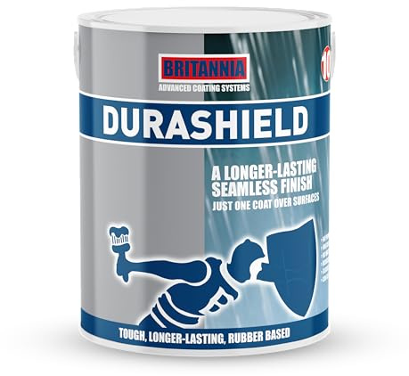 AQUASHIELD Britannia Paints Durashield Solar Reflective White 5 Litres - One Coat - 5 Year Life Expectancy - Waterproof Rubber Roof Coating