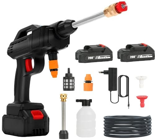 Nettoyeur Haute Pression sans Fil, 21V Max 35Bar Pistolet Haute Pression sans Fil avec Batterie, Nettoyeur Haute Pression Portable pour Voiture, Terrasse, Fenêtre (Con 2 Batería de 3,0Ah)