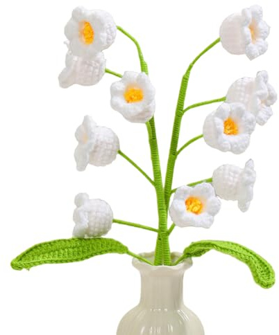 Magicherry 2 delar virkad liljekonvalj blombukett konstgjord lilja från dalen färdig virkade blomsterarrangemang för hemmakontor, dekoration för bröllopsbord, vit